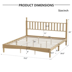 English Elm King Rubberwood Platform Bed Sculptural Gourd Headboard Retro Natural Finish Bedroom N733P338316M