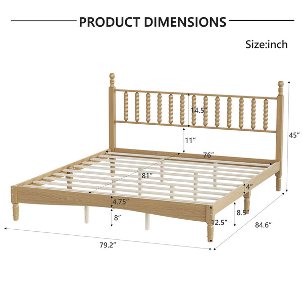 English Elm King Rubberwood Platform Bed Sculptural Gourd Headboard Retro Natural Finish Bedroom N733P338316M