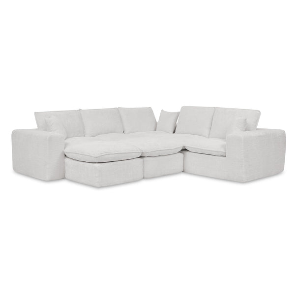 English Elm 107'' Boucle Modular Sectional with Reversible Chaise and Two Ottomans for Living Room Beige W1413S00160
