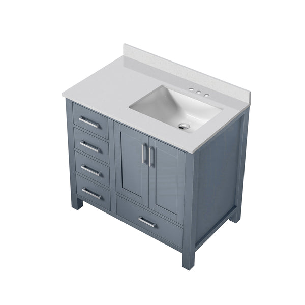 English Elm Dark Grey 36 in Bath Vanity with White Quartz Top, Solid Wood Frame, Soft-Close Drawers & Shelf B2731P258831