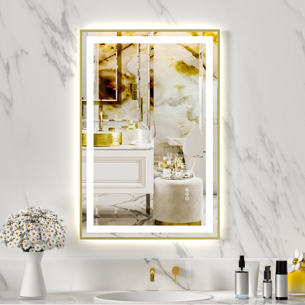 English Elm 24x36" Gold Tempered Mirror with Dual LED Strips, Front & Back 3-Color Lighting, UL Listed, Kit Included T3177P320567