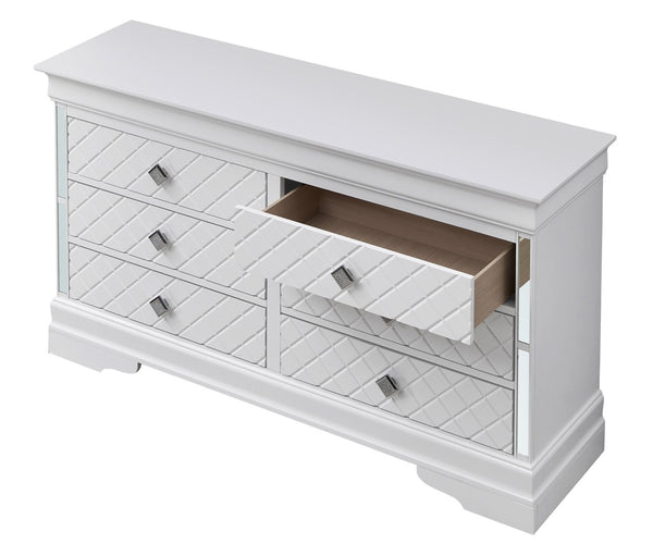 English Elm Verona Silver Champagne Dresser With Embossed "X" Design - Glamorous Storage Solution For Your Bedroom B078108389-GIGA
