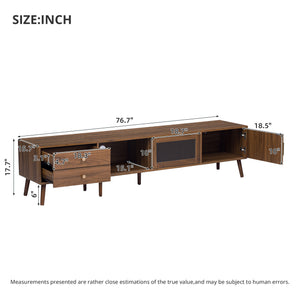 English Elm 76" Wood Grain Media Console with Glass Doors Deep Drawers and Living Room Storage N710P397467P