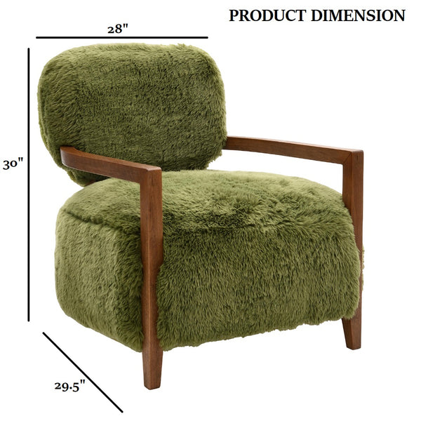 English Elm 1Pc Accent Chair - Plush Green Faux Fur With Walnut Arms, Cozy Contemporary Design For Any Room B2741P401374