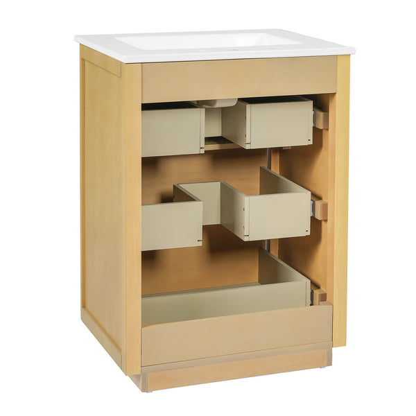 English Elm 24'' Vintage Bathroom Vanity with Ceramic Sink Soft Close Drawers Open Shelf N710P411251P