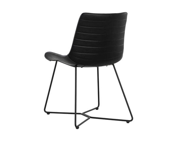 Sunpan Gracen Minimalist Dining Chair with Faux Leather Comfort and Elegant Matte Black Metal Legs Nightfall Black