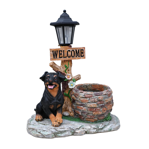 English Elm Labrador Solar Garden Statue with Led Glow and Built-in Succulent Planter Basin W5398P464239