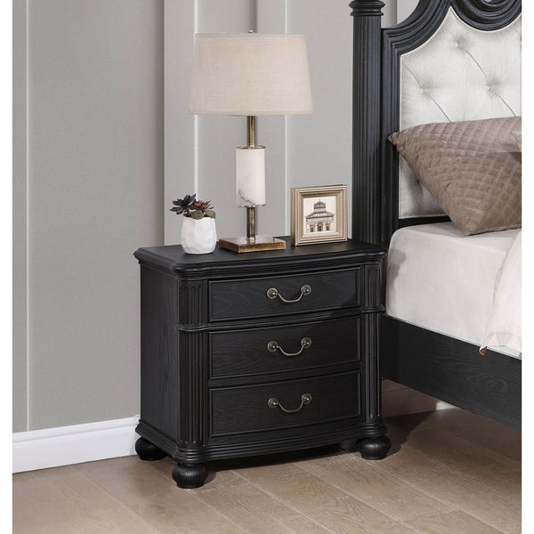 English Elm Taylor Black 3-Drawer Nightstand with Felt-Lined Organizer, Antique Copper Pulls, Sleek Bedroom Storage B062P299900