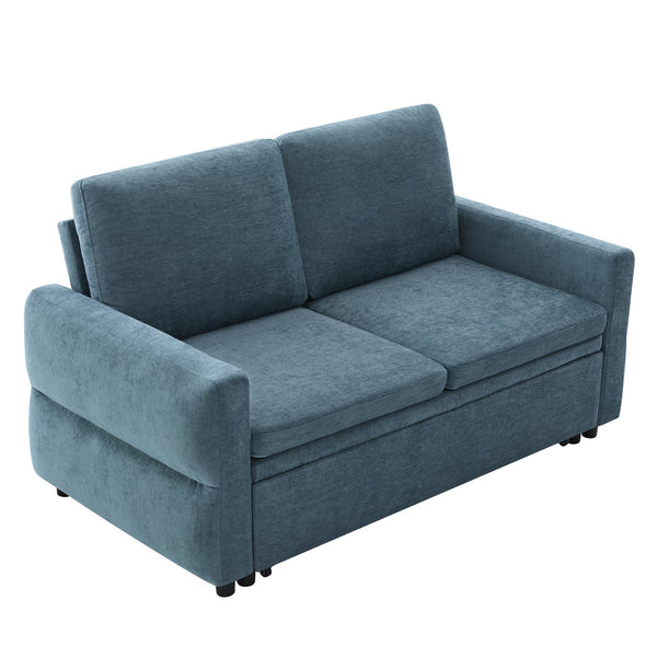 English Elm Convertible Chenille Sleeper Loveseat with Usb Ports and Reclining Backrest for Small Spaces Blue N719P390439C