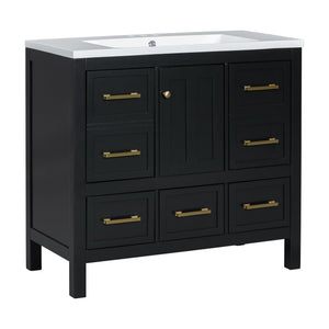 English Elm 72'' Elegant Bathroom Vanity Set With Resin Sink, Solid Wood Frame, Ample Storage & Soft-Close Doors N710SS00012B