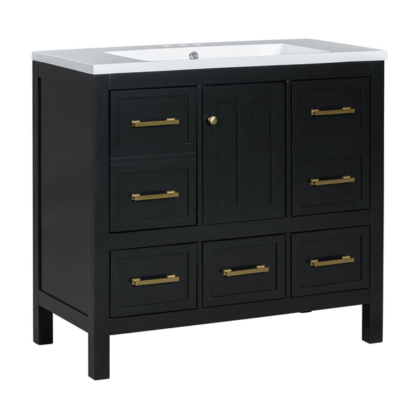 English Elm 72'' Elegant Bathroom Vanity Set With Resin Sink, Solid Wood Frame, Ample Storage & Soft-Close Doors N710SS00012B