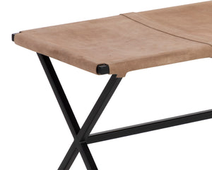 Sunpan ELON Bench - Artisan Light Tan Suede Leather Seating for Modern Entryway, Bedroom, or Living Room 110370
