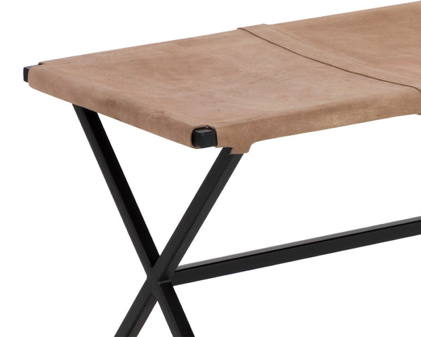 Sunpan ELON Bench - Artisan Light Tan Suede Leather Seating for Modern Entryway, Bedroom, or Living Room 110370