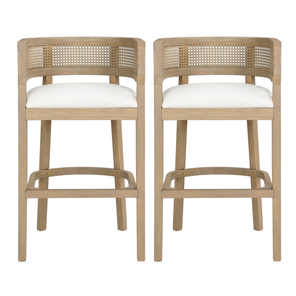 English Elm Christopher Knight Home® - Wood Upholstered Arm Bar Stools Set Of 2 - Beige & Walnut Finish, Perfect For Cozy Kitchen Spaces! N771P265581A