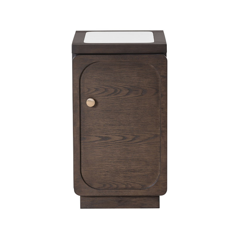 English Elm Transitional Side Table With Quartz Top & Usb Port - Dark Walnut Finish, Gold Knob, Elegant Design B2741P404272-GIGA