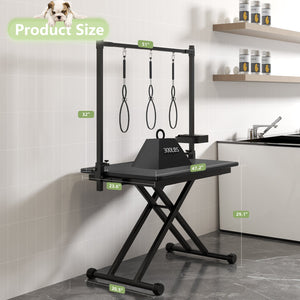 English Elm 47'' Foldable Dog Grooming Table X-lift Adjustable Height Station with Arm Noose Organizer W3587P358750
