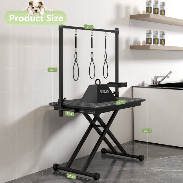 English Elm 47'' Foldable Dog Grooming Table X-lift Adjustable Height Station with Arm Noose Organizer W3587P358750