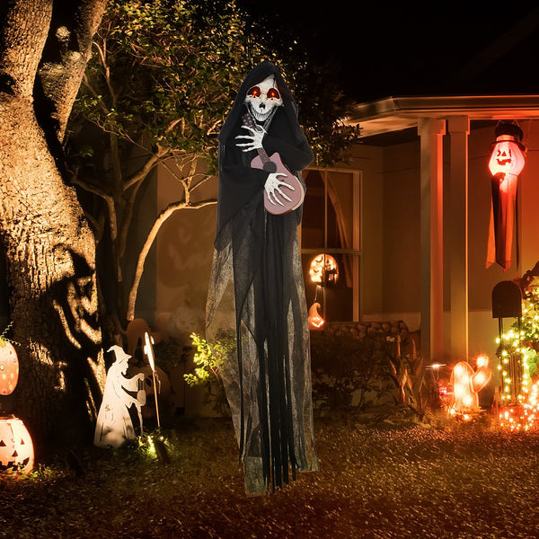 English Elm HOMCOM 4.3' Guitar-Playing Grim Reaper Animatronic — Motion & Sound Activated, Red Eyes, Battery-Powered W2225P229452
