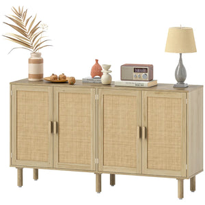 English Elm Rattan Door Sideboard Wide Bohemian Buffet Cabinet with Concealed Shelved Storage T3971P466348