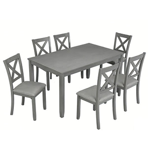 English Elm 6 Piece Rubberwood Dining Set with Bench and Linen Chairs for Transitional Kitchen W1998S00097