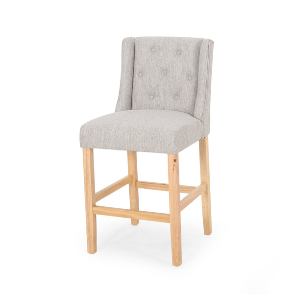 English Elm Christopher Knight Home® - Vienna Tufted Wingback Counter Stools Set of 2 — Elegant Fabric Seating, Button-Tufted Comfort, Durable Rubberwood Frame Light Grey+Natural 64853.00LGRY
