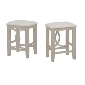 English Elm 3-piece Cottage Cafe Counter Set with Scroll Supports Cushioned Stools and Usb Charging Antique White B011P496728