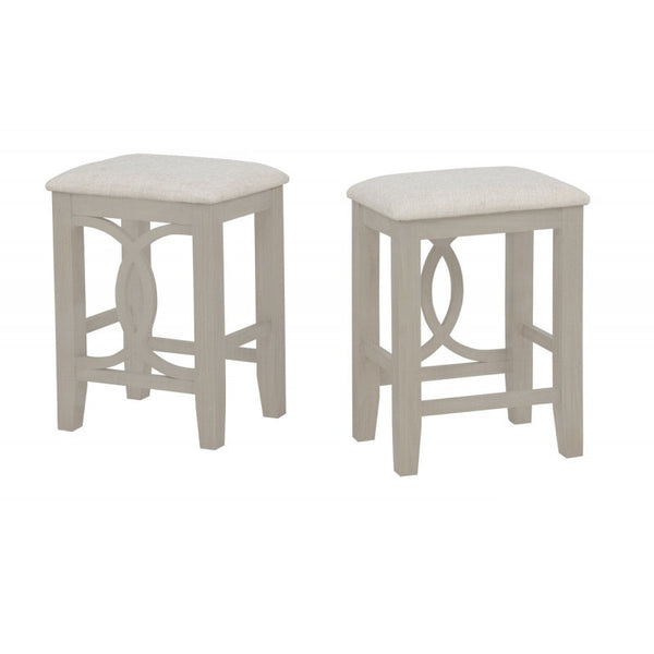 English Elm 3-piece Cottage Cafe Counter Set with Scroll Supports Cushioned Stools and Usb Charging Antique White B011P496728