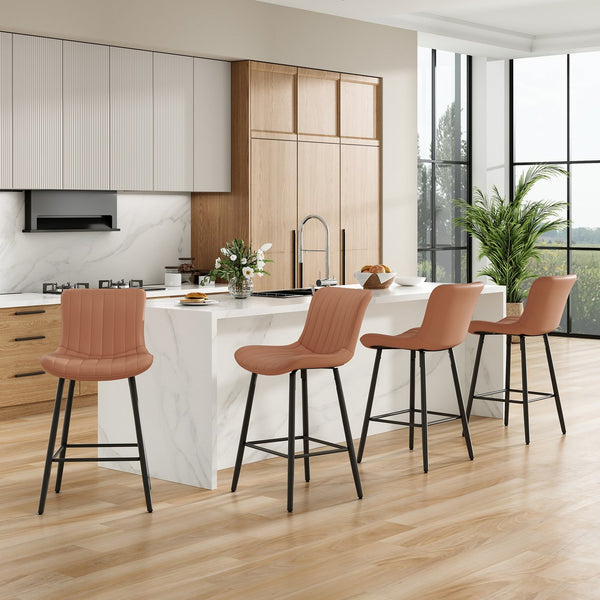English Elm Counter Stools Set Of 2 - Stylish Mid-Century Modern Dining Chairs With Faux Leather & Metal Legs T3623P368359