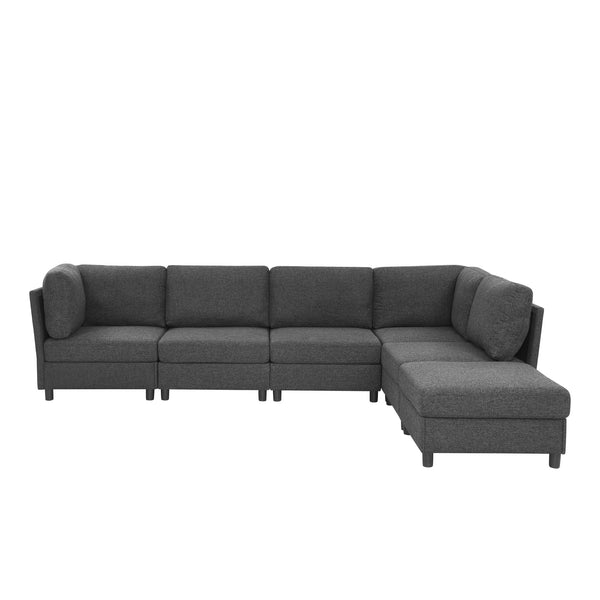 English Elm Modern Foil Fabric Modular Sectional Sofa Reconfigurable Living Room Seating Dark Gray W5568S00049