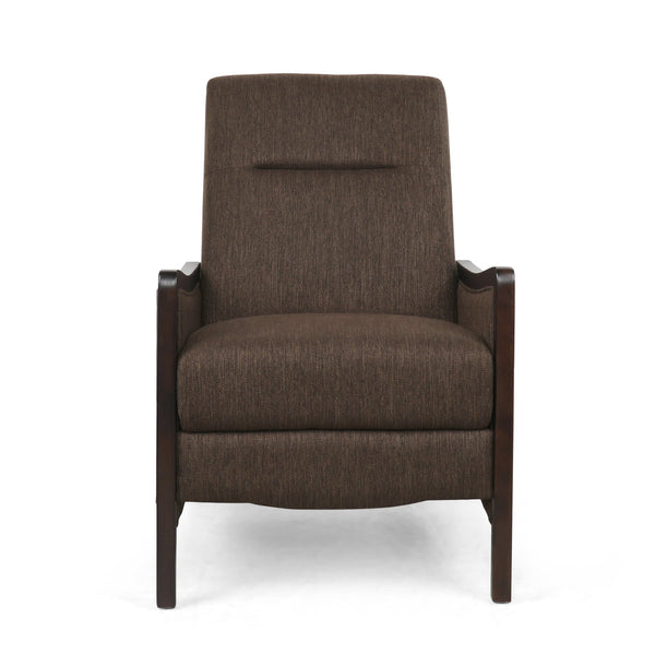 English Elm Christopher Knight Home® - Fabric Recliner Chair Mid-Century Push-Back Upholstered Armchair with Thick Cushion and Birch Frame Brown 70449.00BRN