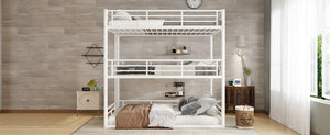 English Elm Twin Triple Metal Bunk Bed Matte Powder Coated Frame with Full Safety Guardrails Light White W1580S00581