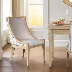 JLA Home Martha Stewart - Upholstered Swoop-Arm Dining Chair with Nailhead Trim, Solid Rubberwood Frame & Plush Support Beige Stripe MT108-1197