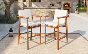 English Elm Outdoor Acacia Wood Counter Stools Set of 2 with Woven Seat and Beige Cushions N704P383163A