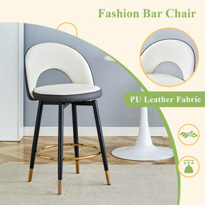 English Elm 360 Swivel Barstools Set of 2 Upholstered Techno Fabric Cushioned Counter Seats Dark Gray,White+Black W1151P268924