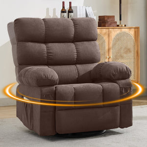 English Elm Swivel Rocker Recliner Ergonomic Glider Chair with Storage Pockets for Small Spaces Brown W1521P479285