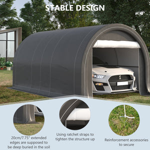 English Elm Outsunny 10x16 Portable Carport Steel Frame Pe Canopy Shelter for Vehicles Gear W2225P200867