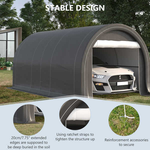 English Elm Outsunny 10x16 Portable Carport Steel Frame Pe Canopy Shelter for Vehicles Gear W2225P200867