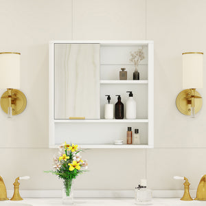 English Elm Modern Wall Mounted Mirrored Medicine Cabinet with Open Shelves Gold Hardware Bath W3875P379308