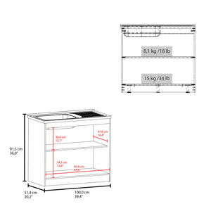 English Elm Utility Sink Base Cabinet with Two Doors Shelved Storage White Oak Laundry Room B097S00202