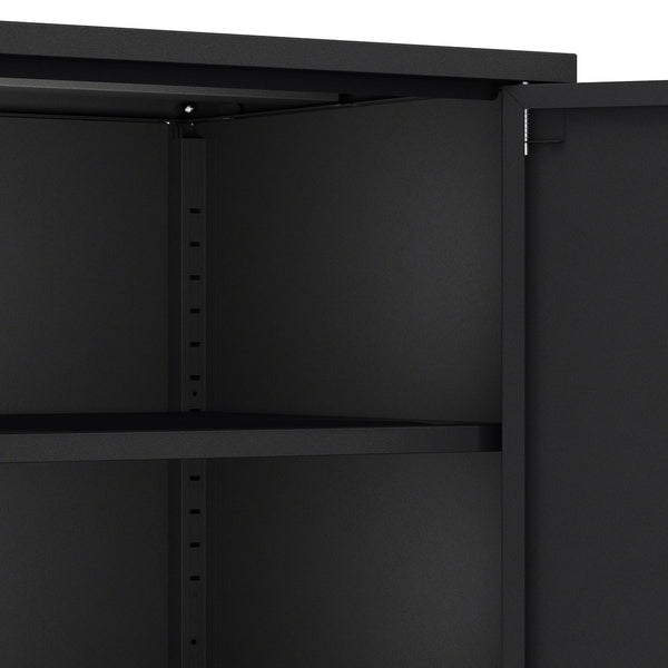 English Elm Ava 24" Metal Accent Cabinet in Black – Slim Steel Storage with Adjustable Shelf, Modern Minimalist Design B365P397879