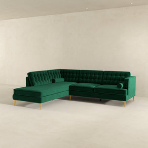 English Elm Ashcroft Furniture - Brooke Green Velvet Left-Facing Sectional Sofa - Stylish, Compact, Comfortable For Living Spaces B183S00014