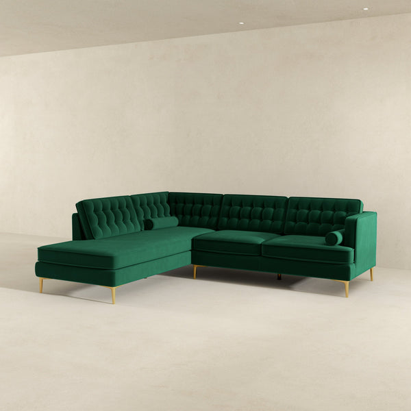English Elm Ashcroft Furniture - Brooke Green Velvet Left-Facing Sectional Sofa - Stylish, Compact, Comfortable For Living Spaces B183S00014