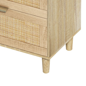 English Elm 51" Rattan Dresser with Six Drawers, Stylish Woven Storage Chest with Metal Handles and Wood Legs for Bedroom Hallway Living Room Natural W757P209506