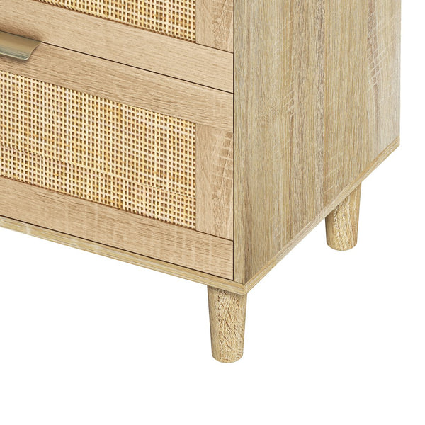 English Elm 51" Rattan Dresser with Six Drawers, Stylish Woven Storage Chest with Metal Handles and Wood Legs for Bedroom Hallway Living Room Natural W757P209506
