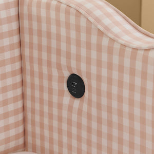 English Elm Cozy Twin Gingham Daybed with Trundle Sofa Bed, Linen Upholstery, USB Port, Wave Frame Design Pink W1413S00099