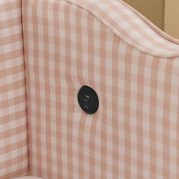 English Elm Cozy Twin Gingham Daybed with Trundle Sofa Bed, Linen Upholstery, USB Port, Wave Frame Design Pink W1413S00099