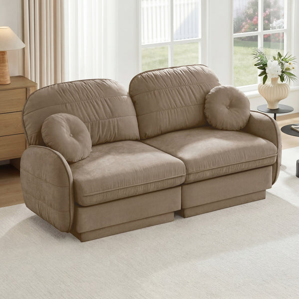 English Elm Chenille Cloud Loveseat with Quilted Back Cushions Deep Foam Seat Modern Living Room Sofa Light Coffee W714S01756