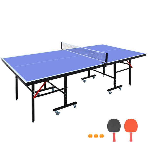 English Elm 8ft Foldable Ping Pong Table Steel Frame Game Room Set with Net Paddles and Balls W1408P231630