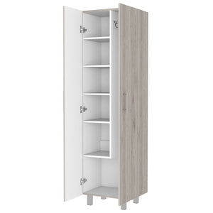 English Elm Norway Multicolor Broom Closet Pantry Wardrobe - 71.3" Tall, Five Shelves, Double Doors, Sturdy Legs B128S00106