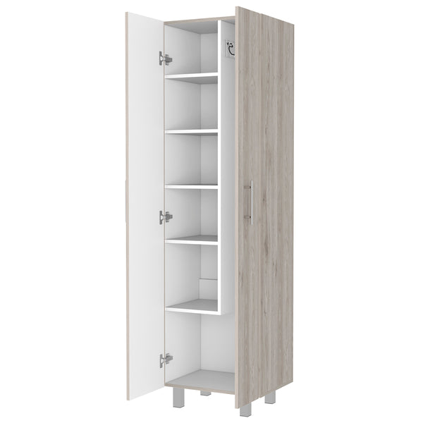 English Elm Norway Multicolor Broom Closet Pantry Wardrobe - 71.3" Tall, Five Shelves, Double Doors, Sturdy Legs B128S00106